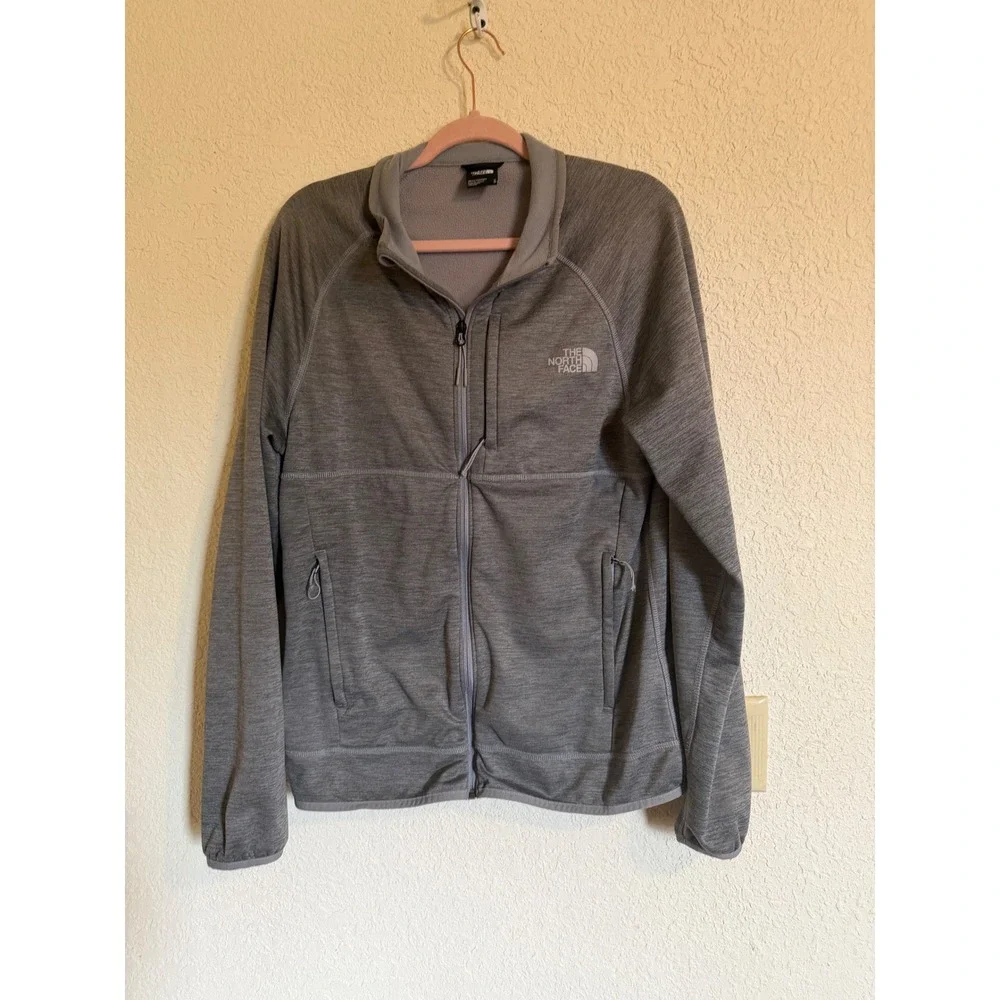 The North Face Mens Gray Full Zip Fleece Jacket Mock Neck Heathered Medium